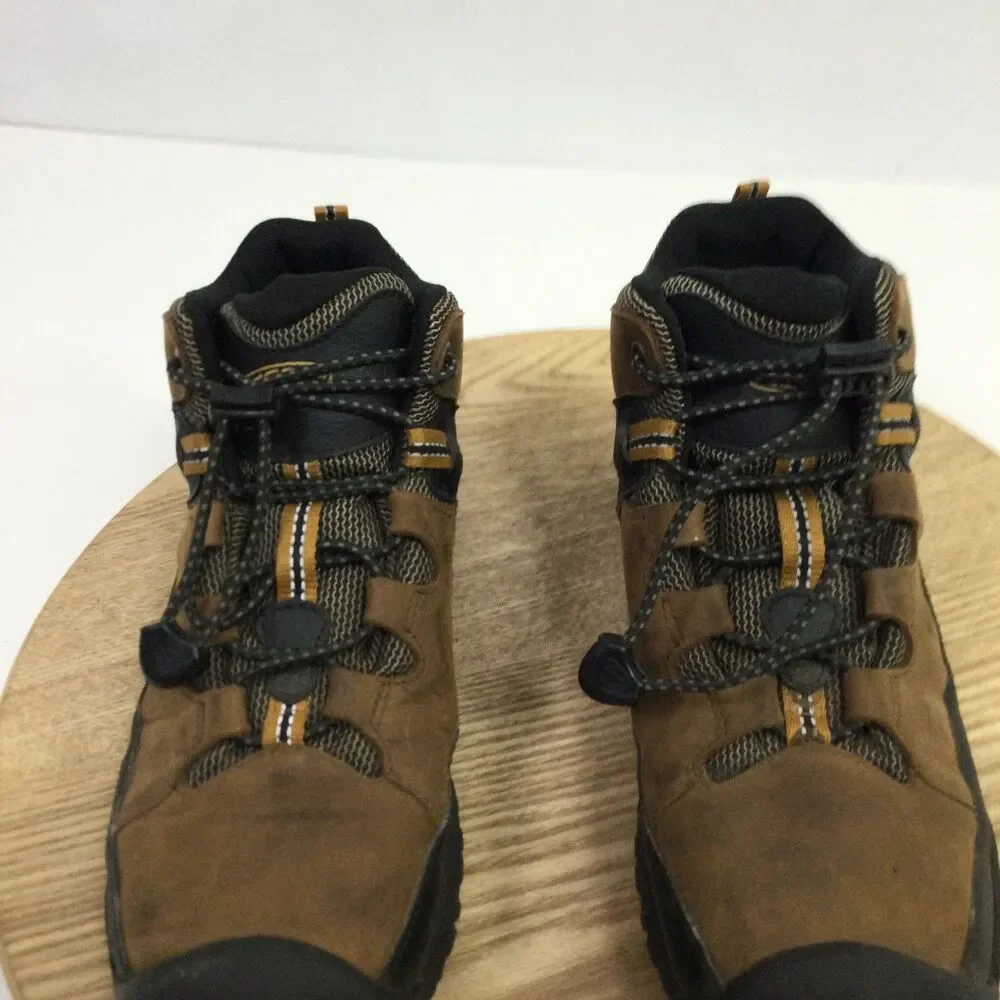 KEEN Youth Targhee Mid Waterproof Hiking Boots Leather Golden Brown Size 3